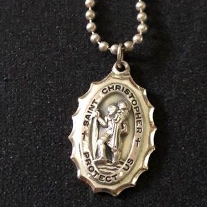 SOLID Sterling Silver Saint Christopher Pendant Necklace.16”Chain- New Condition